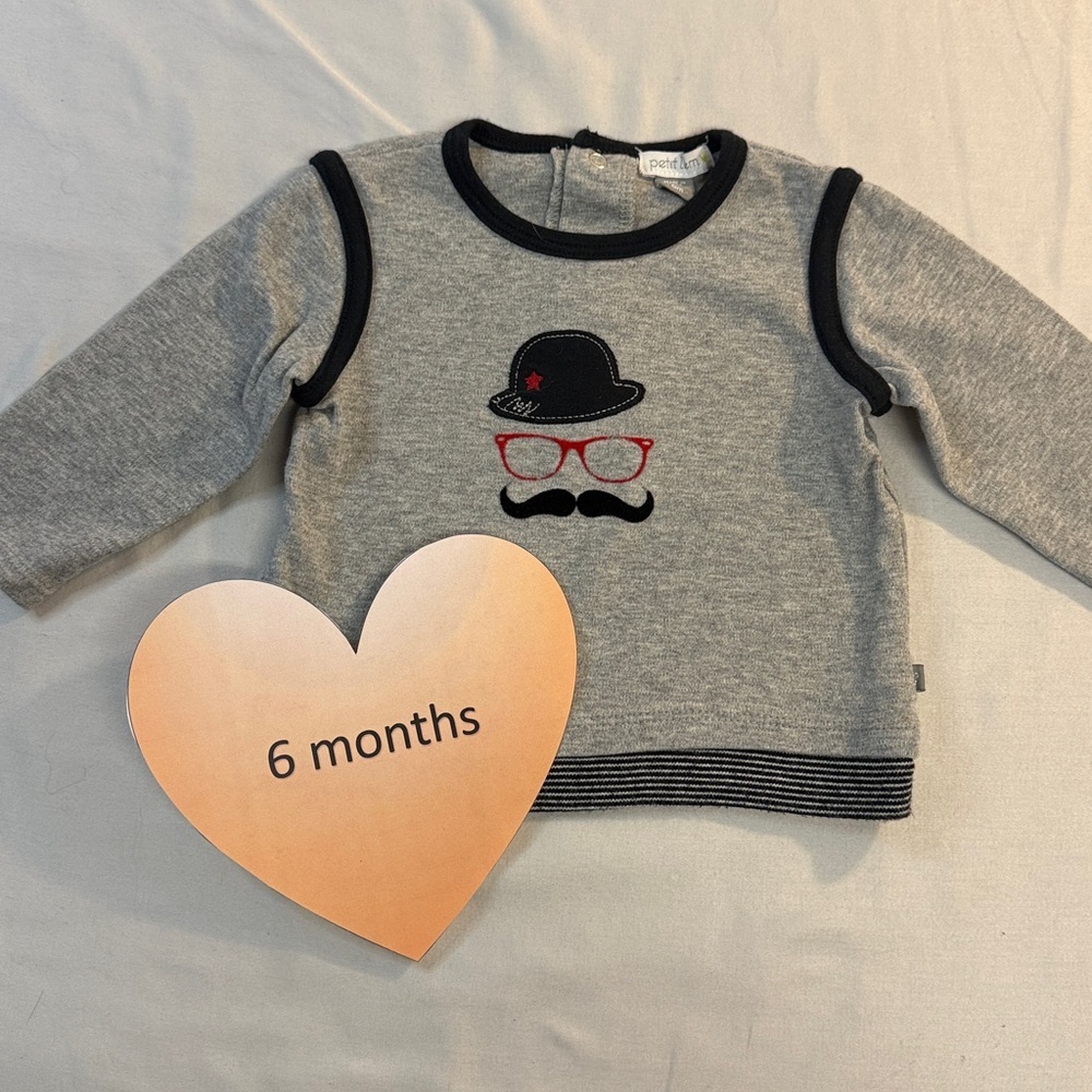 Petit Lem Signature - Grey Long Sleeve Shirt with Black and Red Accents